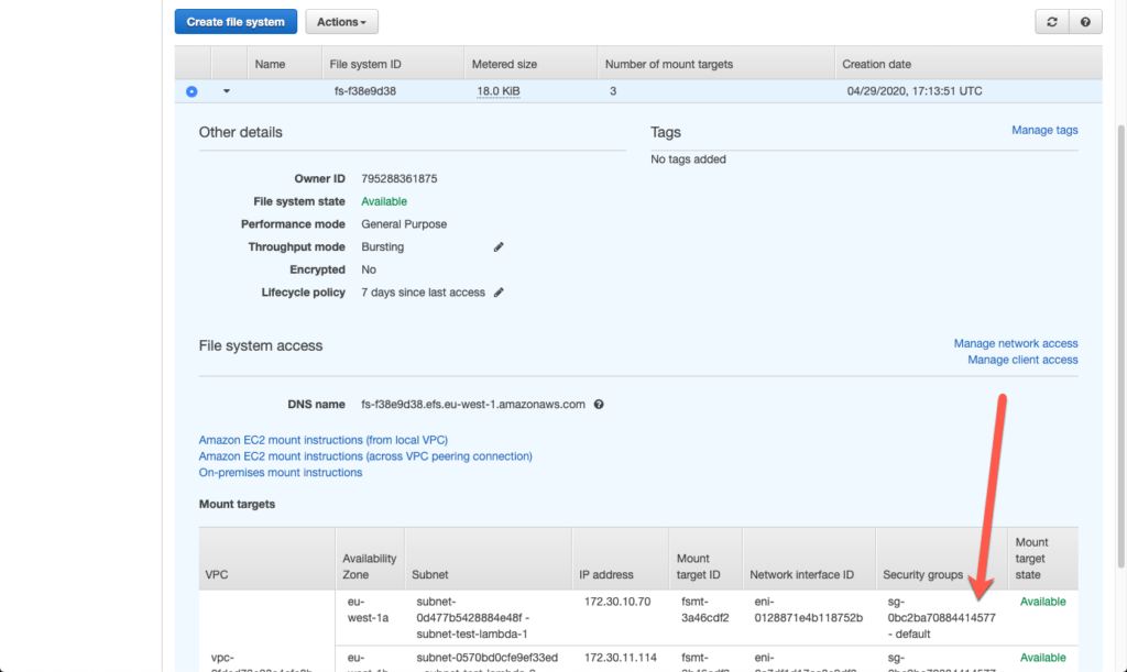 AWS EFS security group